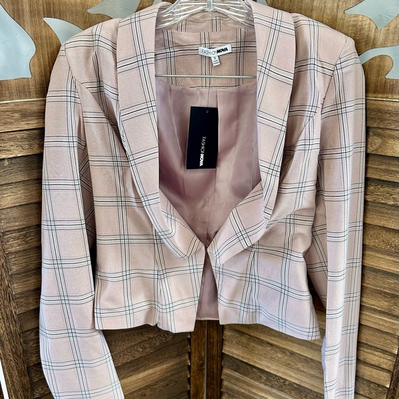 Fashion Nova Blush Plaid Dream Blazer Set NWT - Picture 7 of 12